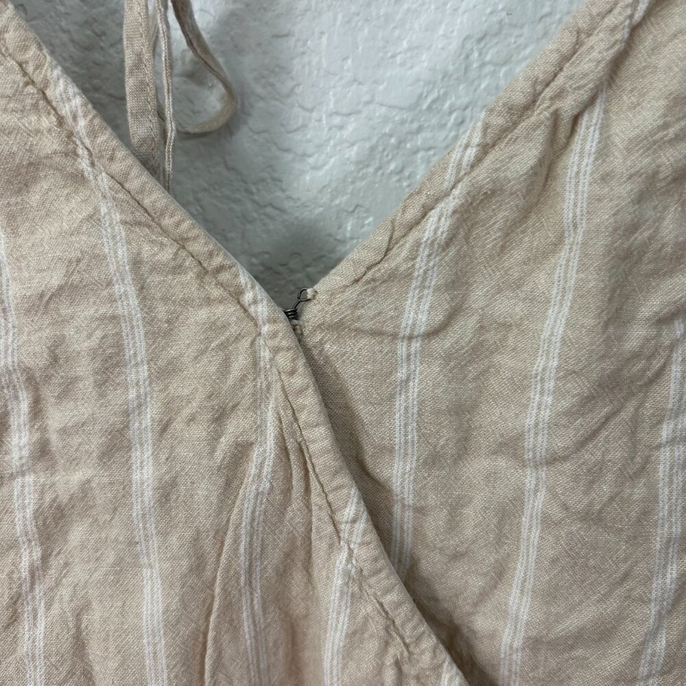 Abercrombie & Fitch Striped Linen Blend Puff Sleeve Surplice Crop Top Faux Wrap - Picture 3 of 9